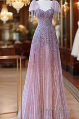 Luxurious A Line Straps Long Prom Dresses