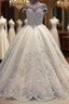 Luxurious Ball Gowns Wedding Dresses Shiny Crystals Bridal Gown with Flowers