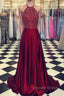 Luxurious Crystal Halter Prom Dresses Long Satin Leg Split Evening Gowns