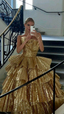 Luxurious Gold Strapless Pleated Irregular Neck Layered Prom Dress Ball Gowns Quinceanera Prom Dresses