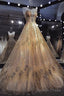 Luxurious Gold Wedding Dresses Ball Gowns Sequin Beaded