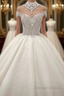 Luxurious High Neck Crystal Beading Ball Gowns Wedding Dresses