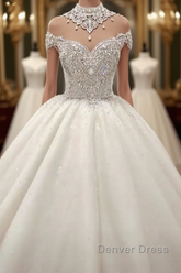 Luxurious High Neck Crystal Beading Ball Gown Wedding Dresses