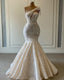 Luxurious Lace Beaded Wedding Dresses One Shoulder Mermaid Bridal Gown Crystal Beads Sequin Sweep Train