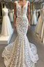 Luxurious Plunging V neck Mermaid Lace Wedding Dresses Romantic Bridal Gown for Garden Wedding