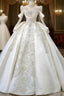 Luxury Ball Gowns High Neckline Long Sleeves Sequin White Wedding Dress Brides Dresses
