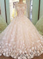Luxury Bridal Gowns With Sleeves Beading 3D Flowers Ball Gowns Lace Wedding Dresses