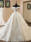 Luxury Champagne Ball Gowns Lace Off The Shoulder Wedding Dresses With Pearls