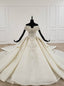 Luxury Champagne Ball Gowns Tulle Off the Shoulder Beading Crystal Wedding Dresses
