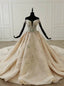 Luxury Champagne Ball Gowns Tulle Sequins Off the Shoulder Beading Wedding Dresses With Train