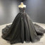 Luxury Crystals Black Wedding Dress Gothic Sweetheart Tulle Quince Dresses