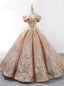 Luxury Gold Ball Gowns Sequins Off The Shoulder Appliques Wedding Dresses