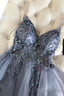 Luxury Grey Beading Prom Dresses, Sexy Spaghetti Straps Prom Gowns, Fashion Prom Dresses