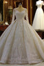 Luxury Long Ball Gown Lace Appliques Wedding Dresses with Sleeves