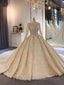 Luxury Long Ball Gowns Lace Beading Wedding Dresses with Sleeves