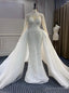 Luxury Mermaid Tulle Long Sleeve Beading Pearls Wedding Dress