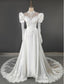Luxury Retro Vintage Bubble Sleeved Long Train Satin Wedding Dresses