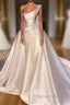 Luxury Satin Wedding Dresses Beaded One Shoulder Bridal Dresses With Panel Train Floor Length Elegant