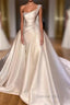 Luxury Satin Wedding Dress Beaded One Shoulder Bridal Dresses With Panel Train Floor Length Elegant