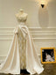 Luxury Slim-Fit Strapless Lace Satin Train Prom Dresses Evening Dresses Wedding Dresses