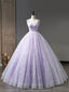 Light Purple Tulle Straps Long Prom Dress, Purple A Line Princess Dresses