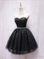 Black Strapless Tulle Knee Length Prom Dress, Black A-Line Sweetheart Party Dress