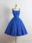 Royal Blue Spaghetti straps Tulle A Line Short Prom Dresses
