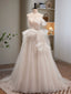 Light Champagne Tulle Long Princesse Dress, Lovely Spaghetti Straps Prom Dresses
