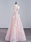 Pink Halter Shiny Tulle Long Prom Dress, Pink Tulle Prom Dresses with Flowers