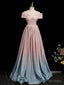Pink Gradient Shiny Floor Length Prom Dress, Off Shoulder A Line Prom Dresses