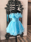 Lovely Blue Strapless A Line Short Prom Dress, Organza Pleated Ruffle Tiered Homecoming Dresses
