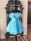 Lovely Blue Strapless A-Line Short Prom Dress, Organza Pleated Ruffle Tiered Homecoming Dress