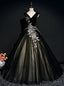 Make Your Prom a Dream Black Ball Gowns Tulle V Neck Appliques Quinceanera Dresses