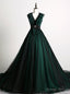 Make Your Prom a Dream Dark Green Ball Gowns Tulle V Neck Backless Quinceanera Dresses With Train
