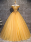 Make Your Prom a Dream Gold Ball Gowns Tulle Off the Shoulder Beading Quinceanera Dresses