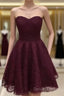 Maroon Homecoming Dress, Lace Short Prom Dress, Formal Dresses