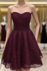 Maroon Homecoming Dresses, Lace Short Prom Dresses, Party Dresses, Prom Dresses
