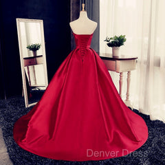 Maroon Satin Strapless Ball Gowns Quinceanera Dresses