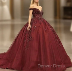 Maroon Wedding Dresses Off Shoulder Prom Dresses