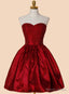 Marvelous A-line Sweetheart Above-knee Red Stretch Satin Homecoming Dress with Beading