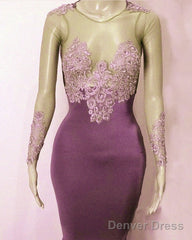 Mauve Appliques Mermaid Prom Dresses Long Sleeve