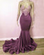 Mauve Appliques Mermaid Prom Dresses Long Sleeve