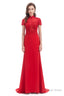 Mermaid Appliques Beading High Neck Short Sleeve Prom Dresses