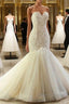 Mermaid Appliques Sweetheart Wedding Dresses Sleeveless Tulle Pleated Bridal Gown