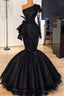 Mermaid Asymmetrical One Shoulder Floor Length Bowknot Appliques Lace Prom Dresses
