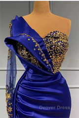 Mermaid Asymmetrical Sequined Floor-length Appliques Lace With Side Train Prom Dresses