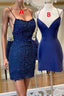 Mermaid Backless Blue Lace Prom Dress, V Neck Blue Homecoming Dress, Blue Lace Prom Dresses