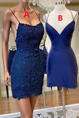 Mermaid Backless Blue Lace Prom Dresses, V Neck Blue Homecoming Dresses, Blue Lace Formal Evening Dresses