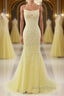 Mermaid Backless Yellow Lace Long Prom Dress, Mermaid Yellow Prom Dress, Yellow Lace Prom Dresses
