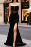 Mermaid Black Corset Strapless Long Prom Dresses with Slit